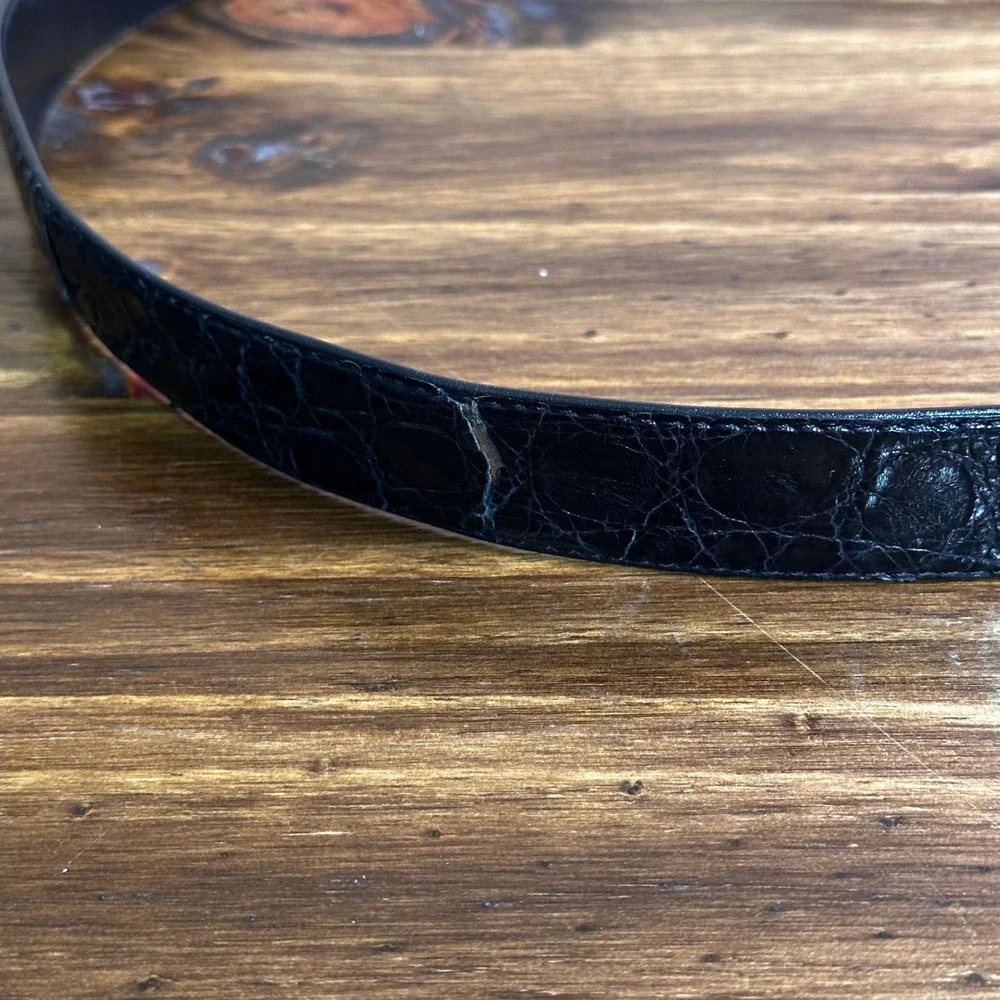 Genuine Crocodile Leather Belt Mens 36 Black Exotic Skin Made in Japan 10175